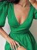 2023 Spring/Summer Women's European & American Style Lace-up Puff Sleeve Split Dress