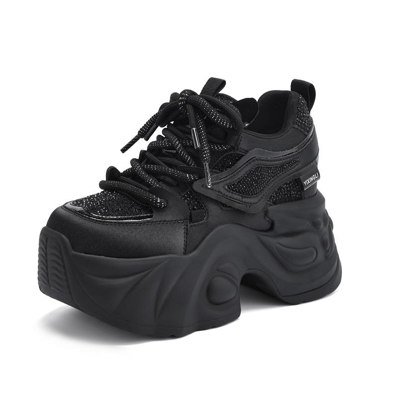 

Thick-soled high-heeled daddy shoes women s new spring height increase and versatile trendy small casual shoes 34 чёрный