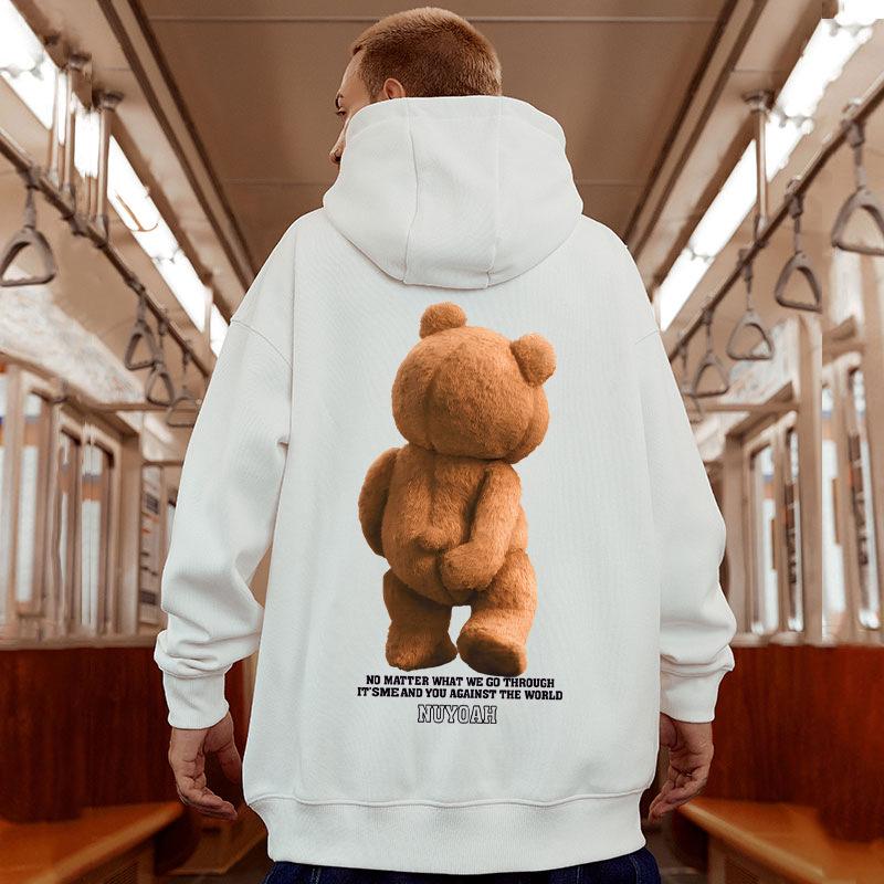 Sweat à capuche avec ours pour homme grande taille - Style américain tendance, Velours Coupe ample, Tailles jusqu'à 8XL