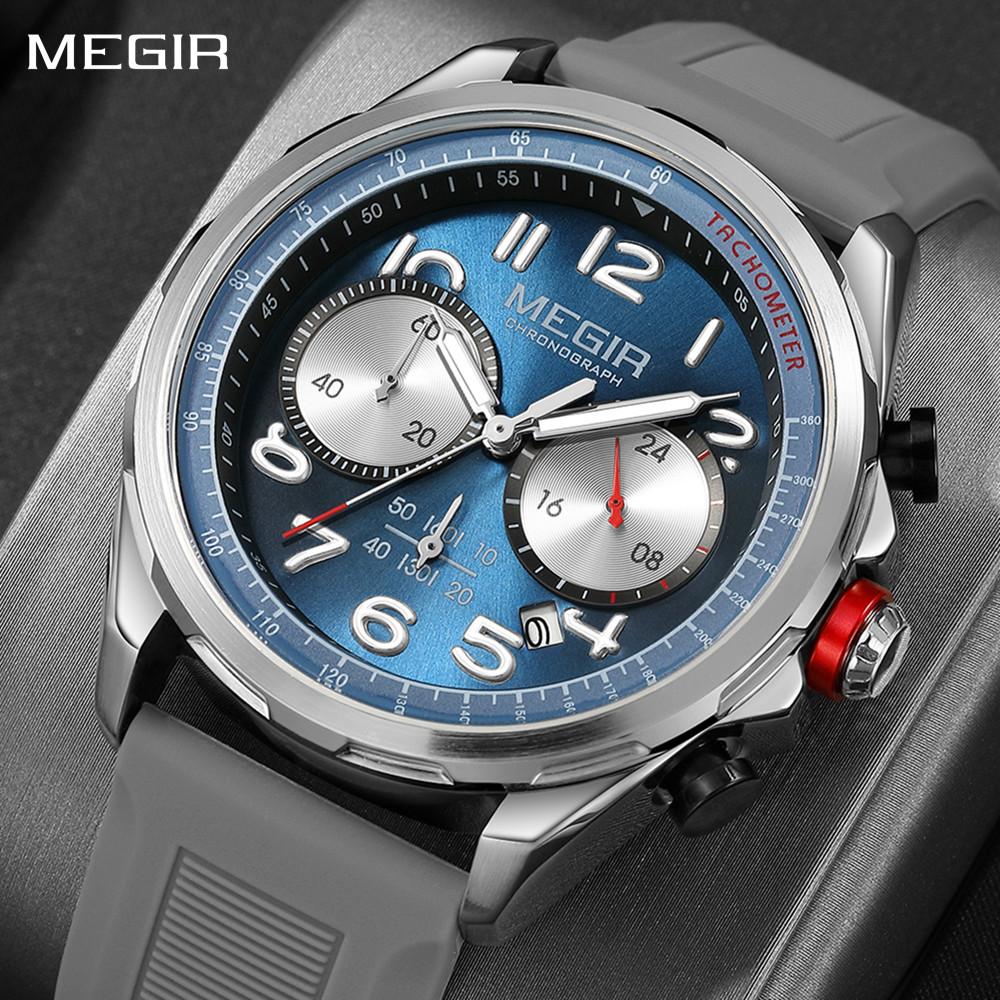 MEGIR Men Watches Luxury Quartz Wristwatch Waterproof Men's Sports Chronograph Silicone Strap Clock Relogio Masculino 2230
