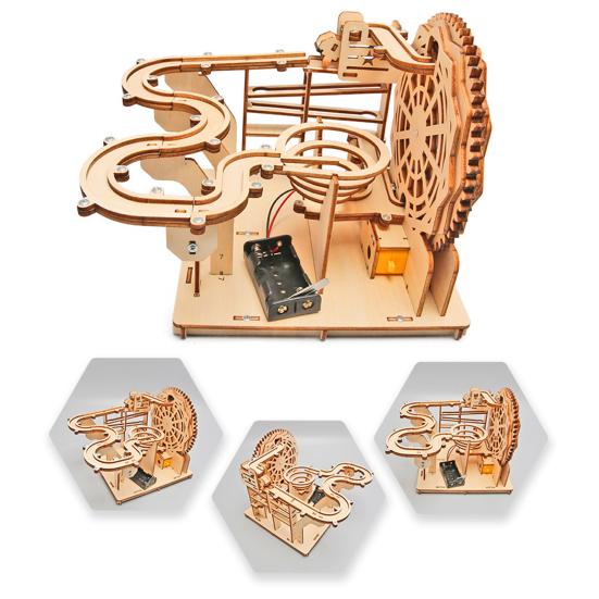 3D Wooden Track Battery Toy with Rolling Ball Puzzle Operated Electric Adults Kids DIY Handmade Puzzle STEM
