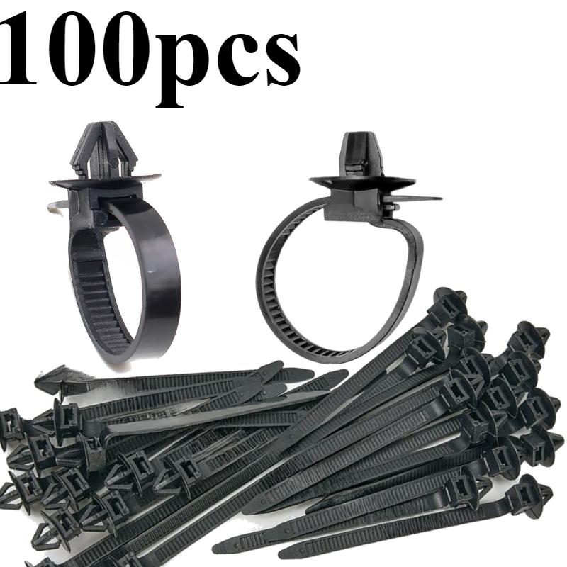 11/111PCS Car Nylon Black Cable Ties Push Mount Wire Harness Fastener Cable Clamp Clips Ties Management Car Wire Organizers