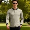 Nowy przyjazd: Męska koszulka polo z żakardem o luźnym kroju, casualowa koszulka polo z długim rękawem do golfa