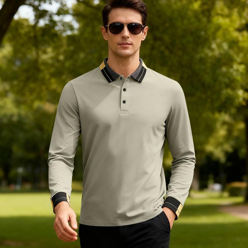 Nowy przyjazd: Męska koszulka polo z żakardem o luźnym kroju, casualowa koszulka polo z długim rękawem do golfa
