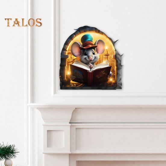Mouse Wall Sticker Peel And Stick Cartoon Reading Mouse Wall Decal Waterproof Self-Adhesive Sticker for Kids Room Classroom Home Wall Decor