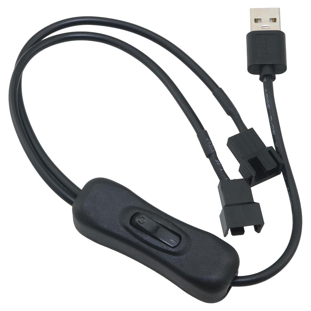 2PCS USB to 4Pin Switch Cable USB Cable 5V 1 in 2 Fan Adapter Cable Power Adapter Cable with Switch Cable Length 40cm/15.7 inch Fan Connector