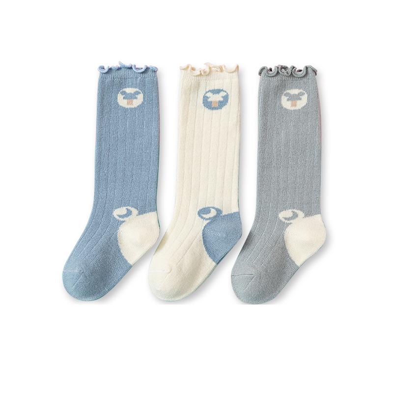 3 Pairs Baby Kids Girls Boys Knee High Socks Comfortable Soft Cute Cartoon Moon Cotton Skin-friendly Lace Stockings For Baby