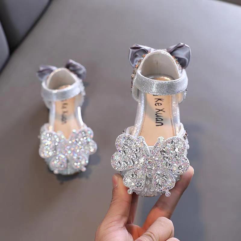 Spring-summer-autumn Bowknot Korean Rhinestone Soft-soled Girls' Sandals, Princess Shoes, Children's Shoes, Spring-style Girls' Leather Shoes