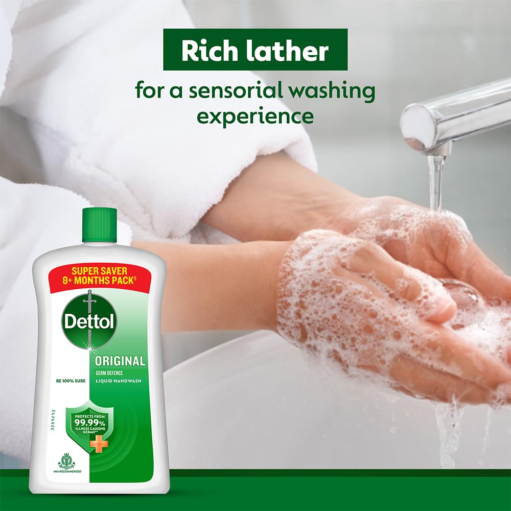 Dettol Liquid Handwash Bottle - Original Hand Wash- 875ml (Pack of 2) | 10x Better Germ Protection