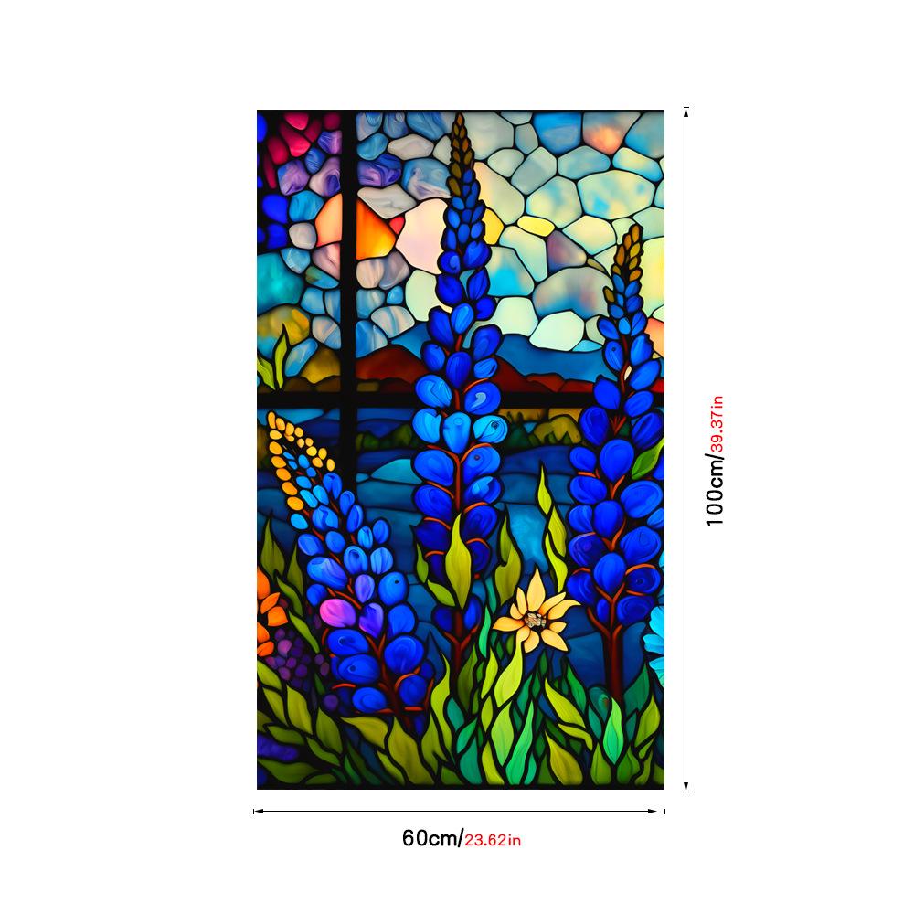 Colorful Retro Floral & Bird Static Cling Window Film - No Glue, Removable