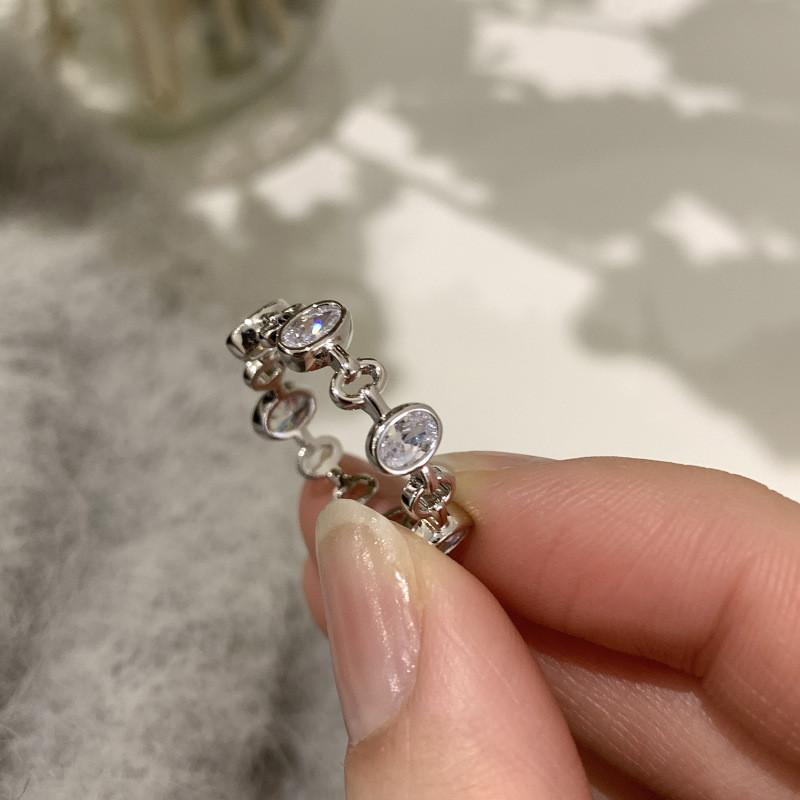 Elegant Korean Style Adjustable Open Ring With Shimmering Zircon Stones For Women