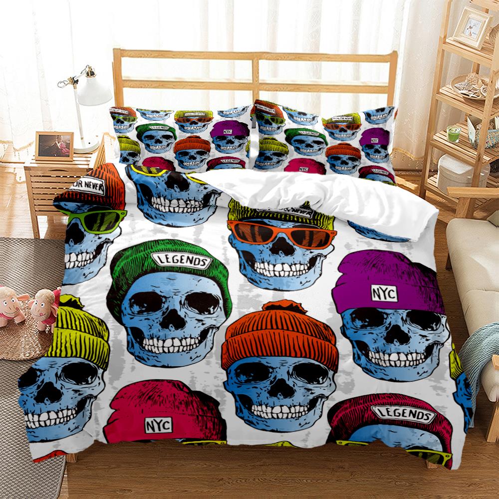 Mysterious Colored Skeleton Digital Print Polyester Bedding Sets Child Kids Covers Boys Bed Linen Set For Teens Quilt cover Set