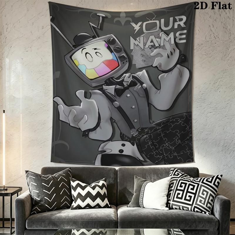 Custom Name Mr. Puzzles Smg4  Wall Tapestry Aesthetic Wall Hanging Printed Fabric Blanket Decorative Tapestries for Bedroom Living Room Home Decor