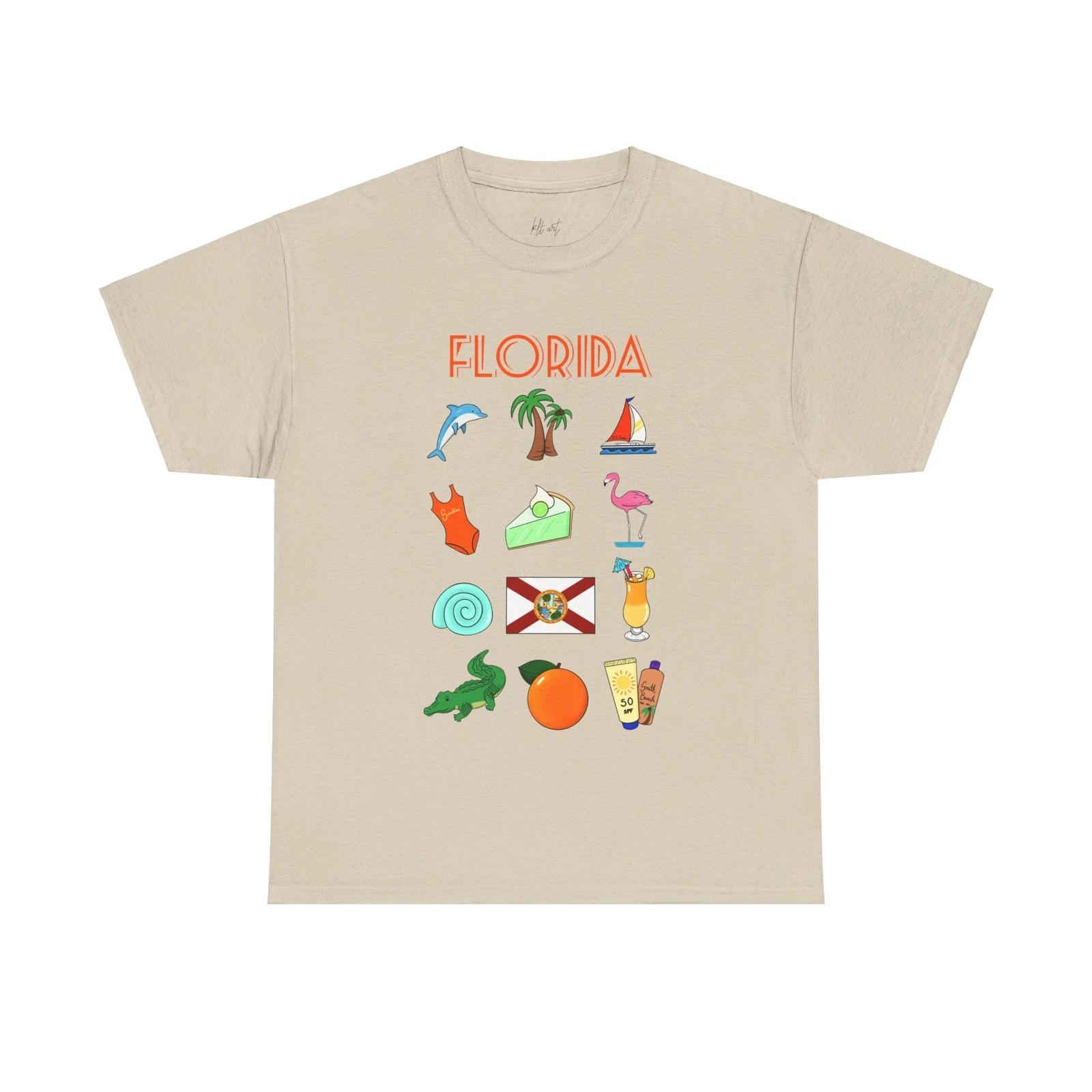“Florida” State Illustration Unisex Graphic Cotton Travel Souvenir T-Shirt XL