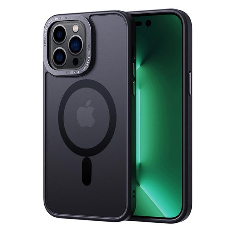 

For iPhone 15 Pro Max Translucent Matte Phone Case TPU+PC Magnetic Cover Compatible with MagSafe Black