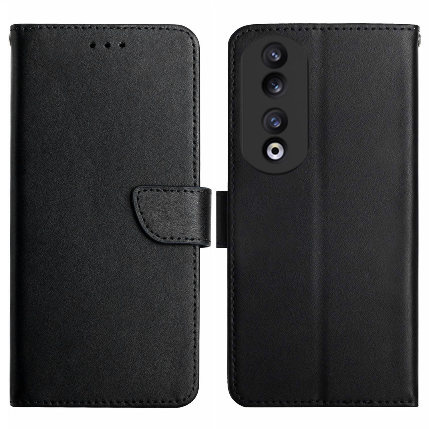 

HT02 Чехол для телефона из натуральной коровьей кожи для Honor 90, чехол-кошелек с подставкой, текстура наппа Black