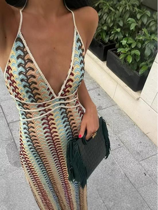 Elegant 2026 Women's Sleeveless Deep V Halter Strap Long Dress