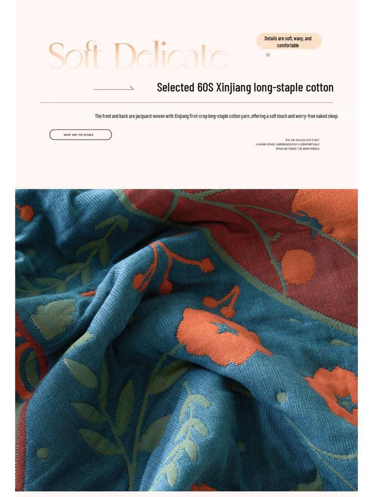 Class A Cotton Towel Blanket: 3-Layer Gauze, Yarn-Dyed Jacquard, 4-Seasons Bedspread, Air Conditioning Quilt, 3-Piece Set