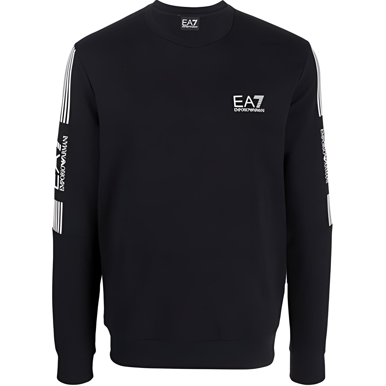 Emporio Armani EA7 FW21 Logo Sleeve Label Printed Pullover Sweatshirt Men sweatshirt Black 6KPM55-PJ9FZ-1200 L