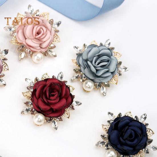 Women Brooch 3D Rose Leaf Faux Pearl Rhinestone Lapel Collar Pin Bag Scarf Hat Decoration Brooch Prom Party Jewelry