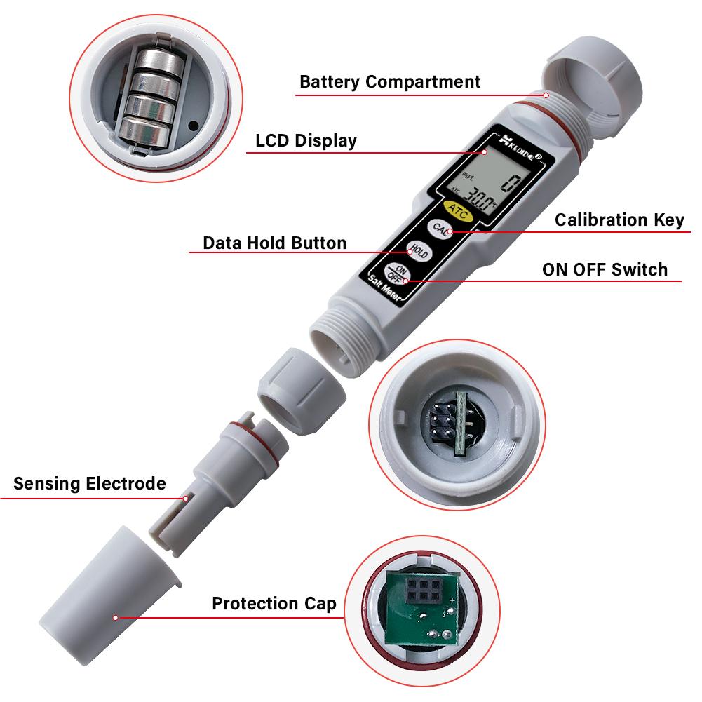 Digital Salinity Tester Meter Water Quality Monitor With ATC For Aquarium Pool Drinking Water Lab Temperature Measuring Tool