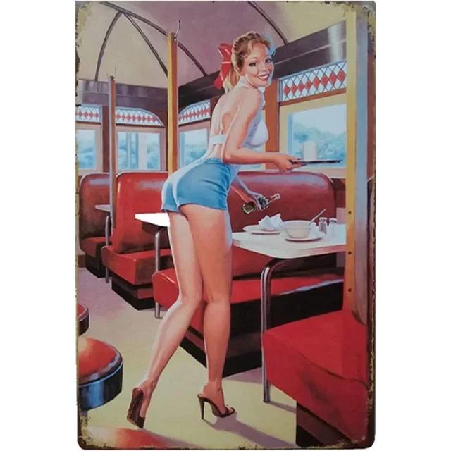 Vintage Pinup Girls Metal Tin Sign Wall Decor  Sexy Retro Art Posters for Man Cave Home Cafe Garden Club Bar  Iron Painting Plaq