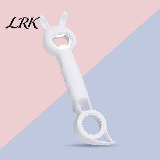 Portable Can Opener for Camping Bunny Shaped Bottle Opener, Multifunctional 4 in 1 Manual Cap Remover, Easy Grip Lid Comfortable Handle Kitchen Gadget