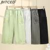 BITCED Summer Women Elastic Waist Straight Trousers Middle Age Older Women High Waist Straight Pants Washed Cotton Cropped Plus Size Pants