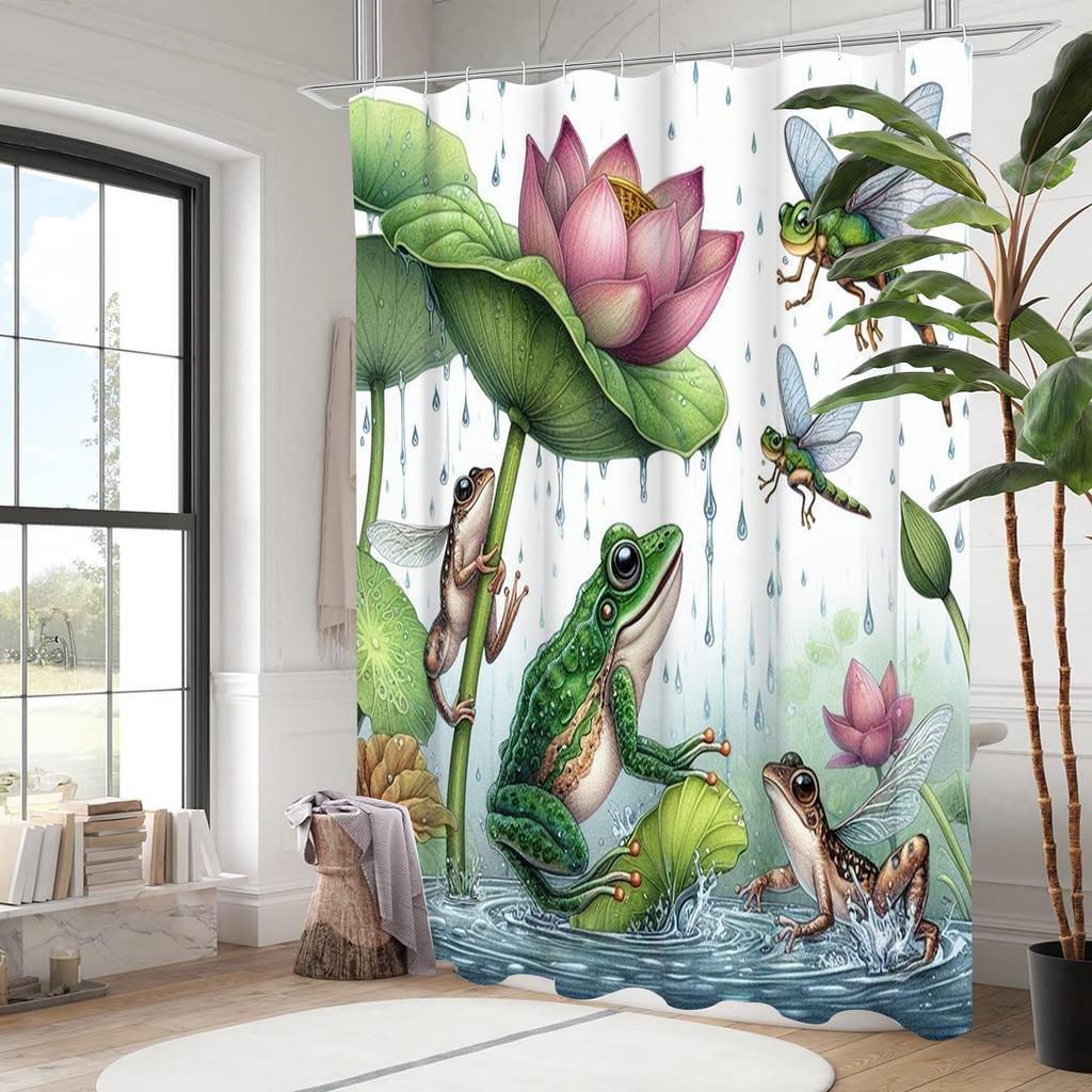 Grod- och lotusbadgardin Badrumsduschdraperi Vattentätt Med 12 krokar Heminredning Fri frakt