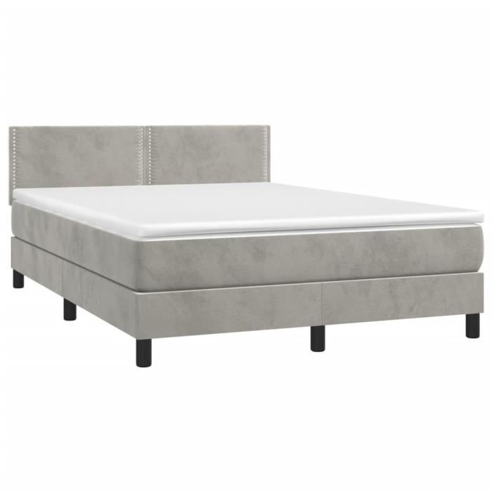 3141245 vidaXL Bed with Box Spring and Mattress Light Grey 140x200cm Velvet