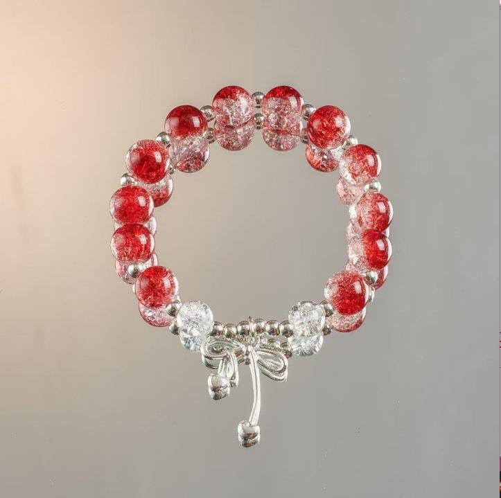 Bohemian Sweet  Beaded Bracelet for Women Girls Pink Color Imitation Jade Crystal Hand Jewelry Birthday Party Gifts