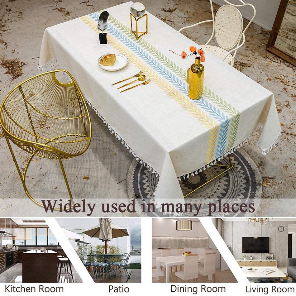 Embroidery Tassel Tablecloth,Cotton Linen Dust Proof Dinner Table Cover,for Kitchen Dining Room Party Home Tabletop Decoration