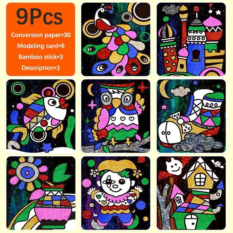 9 pièces-20 pièces Papier Magique Coloré Brillant pour Enfants Bricolage Art Artisanat Jouet Autocollants Créatifs pour Enfants Dessin Jouet Papier à Gratter Fait Main