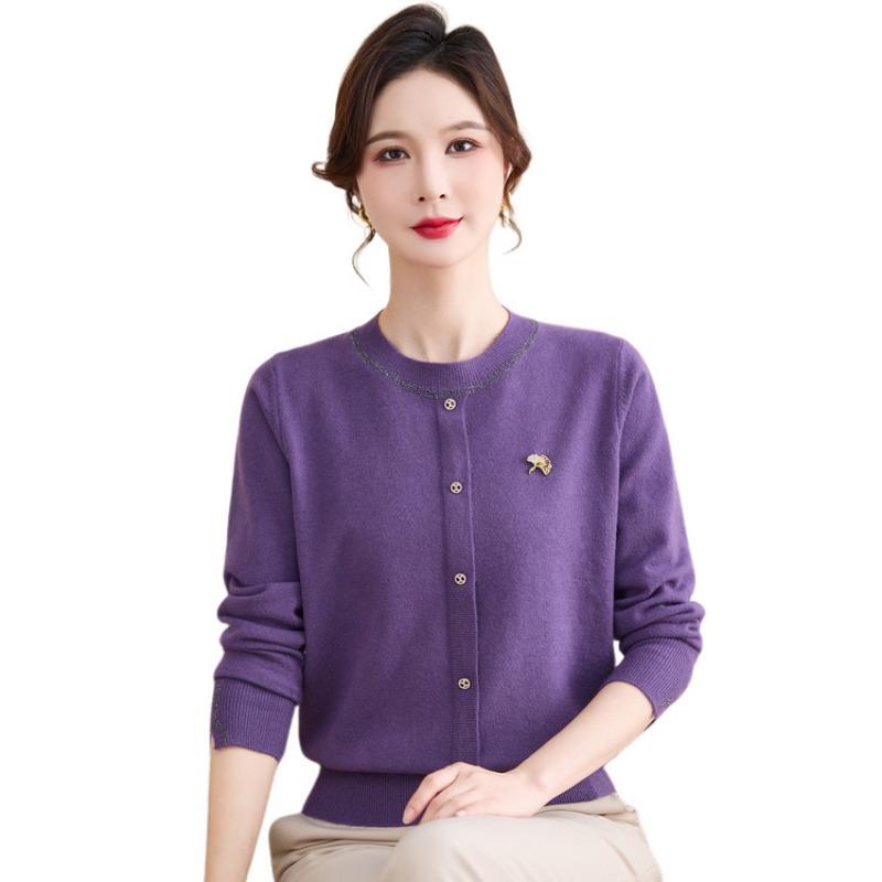 Middle-aged Women's Fashion Pullover Sweater Sweater Mother Spring and Autumn Wear Crew Neck Knitted Bottoming Shirt Top