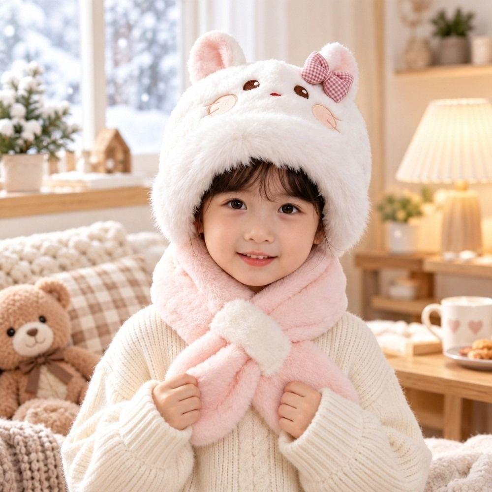 Windproof Kids Hat Scarf Set Soft Plush Earflap Hat New 2 in 1 Hat Scarf Boys Girls