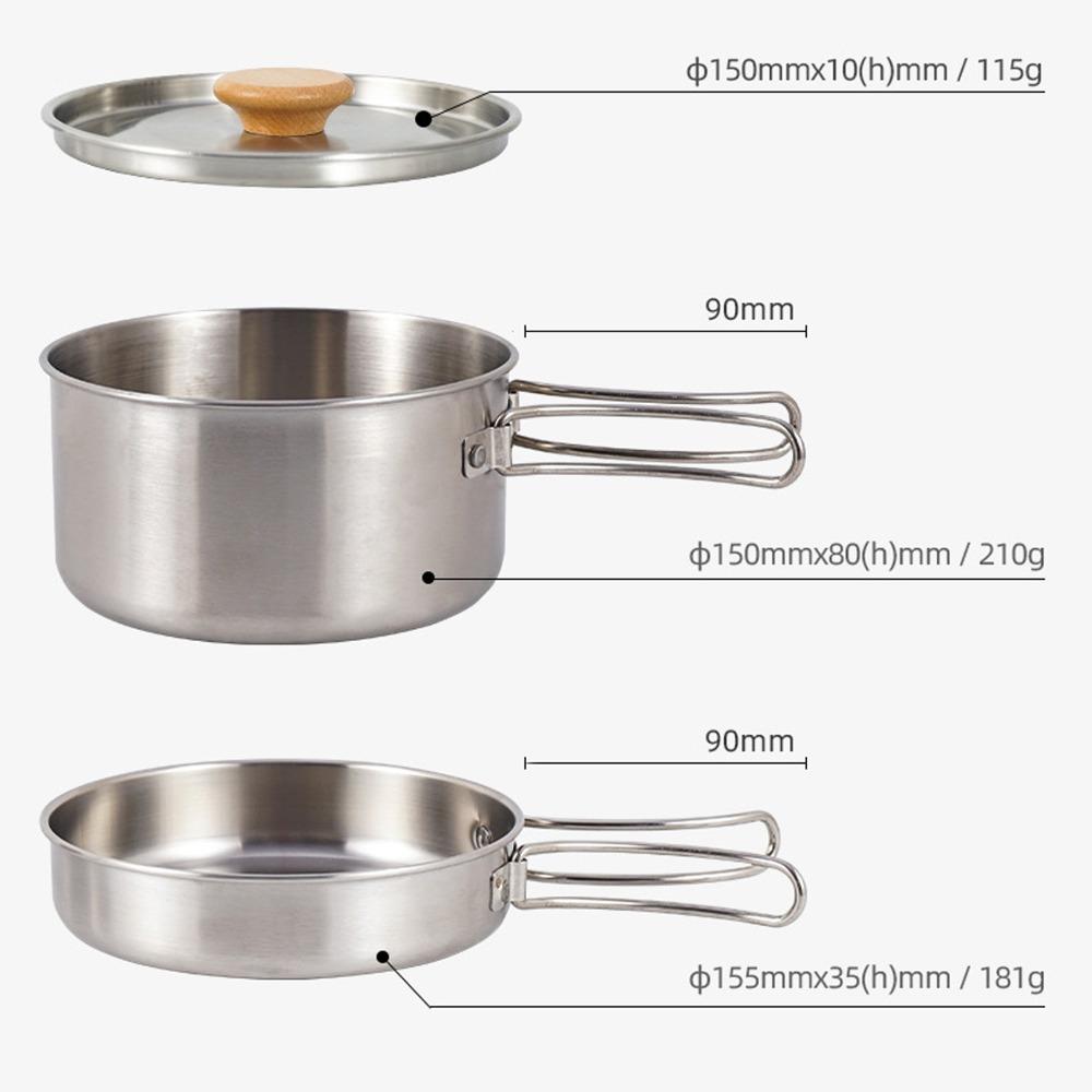 Stainless Steel Pot and Pan Set Non Stick Mess Kit Durable Camping Pots and Pans Set  Hiking