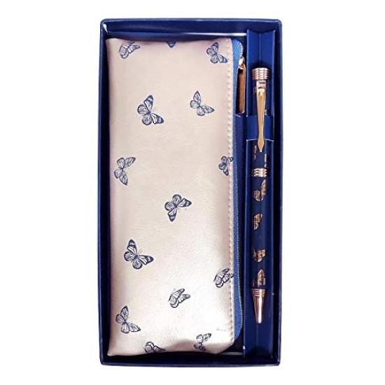 

Ballpoint pen set Gift stationery Black ink Butterfly pattern Floral pattern Present Gift Stationery British Imported goods (2 pieces) (Blue) синий