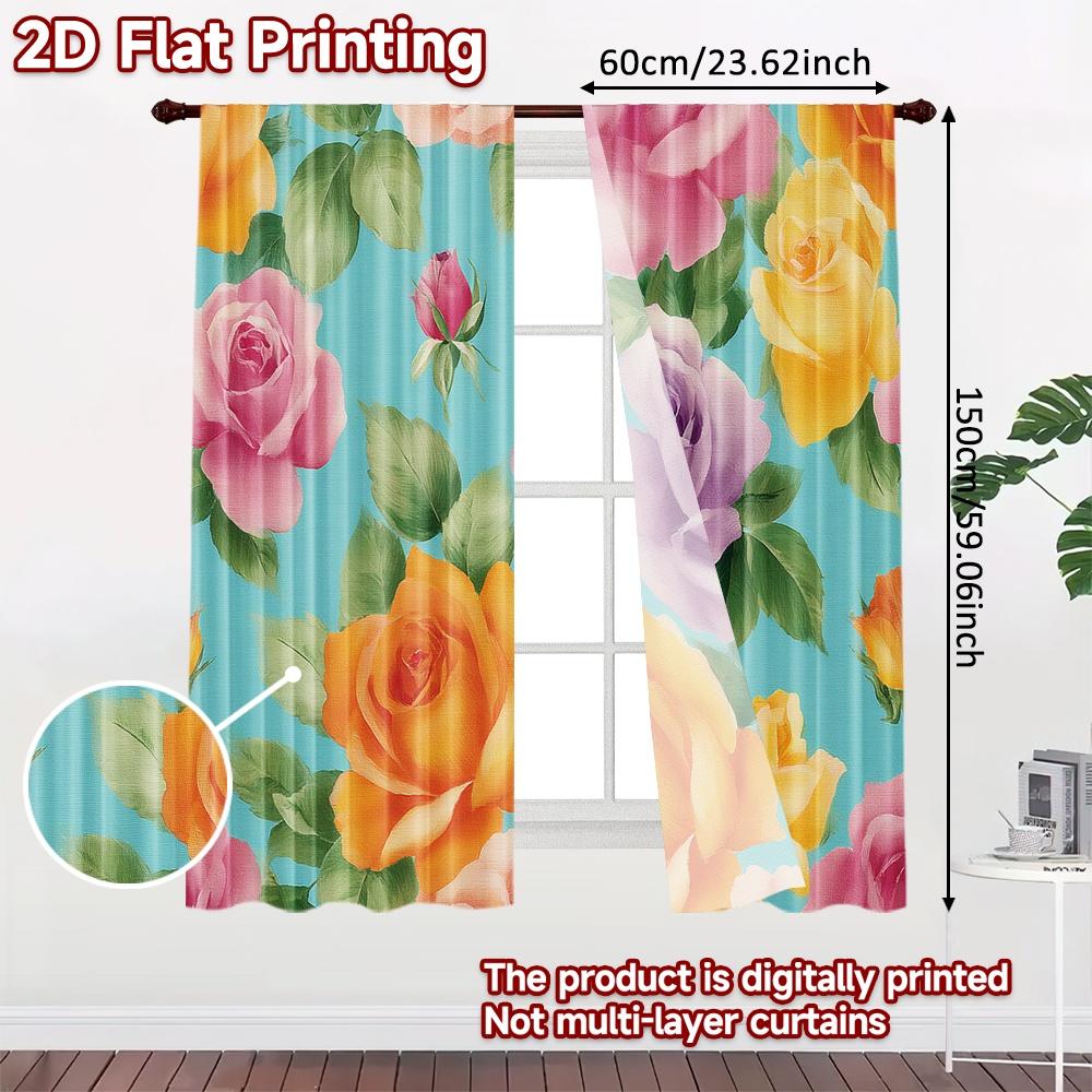 Flache Druckvorhänge Ohne Stange Florales Rosenstraußmuster Modische Gardinen für das Neue Jahr Gardinenset mit 2 Stück Modern Hergestellt Polyester