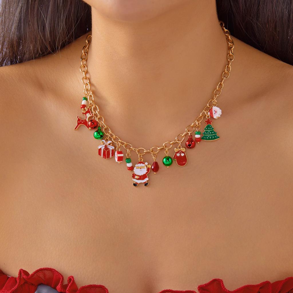 Creative Christmas Elements Metal Chain Bracelets for Women Men Santa Claus Tree Elk Snowman Pendant Necklace Festival Jewelry