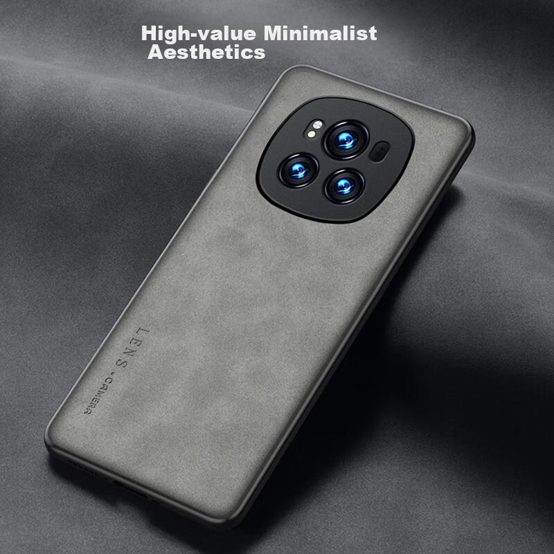 Honor Magic6 Phone Case, Magic6 Full Lens Protection, Silicone Soft Edge, Shockproof, Ultra-Thin, Simple And Leather Texture Case, Quiet Black