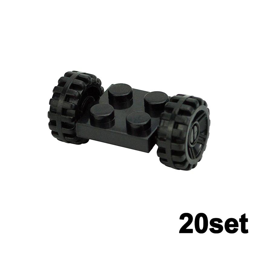 

48/80Pcs Mini Wheel Tyre Shaft Plate Axles Pack Set Car Tires Building Blocks Technical Part Truck Vehicle Accessories Brick Toy