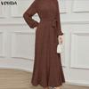 VONDA Abito Maxi Svasato Casual Base in Maglia a Coste con Scollo Tondo e Maniche Lunghe da Donna per l'Autunno
