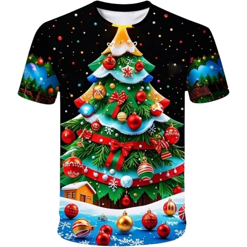 Santa Claus Christmas Print Short Sleeve for Boys Girls Cute O-Neck Pullover Tees Casual Loose Children's Top Children's T-Shirt