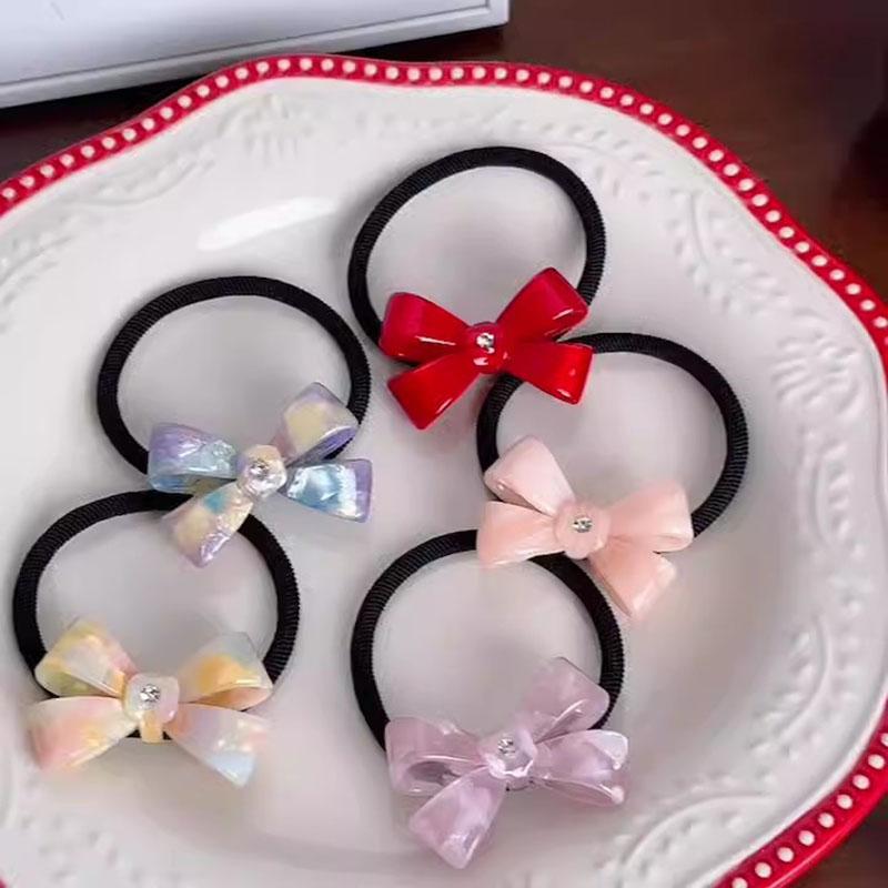 Korean New Cute 4.5cm Stereoscopic Bow Hair Tie Hair Clip For Sweet Girls Rhinestones Acetate Hair Rope Duckbill Clip