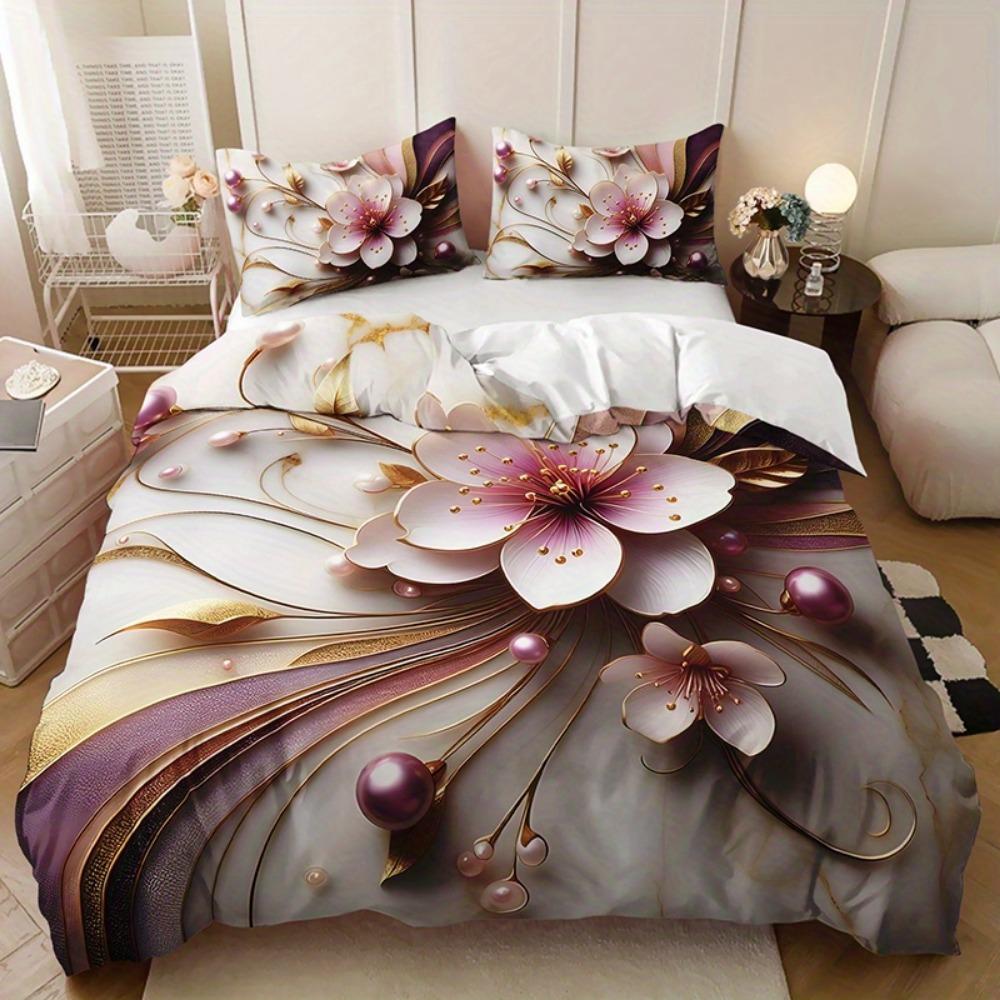 

Pink Bedding Set Beautiful Flower Gorgeous Design Cozy Duvet Cover Set King Queen Twin Single Size Birthday Gift Bedroom Decor EU Single 135x200cm