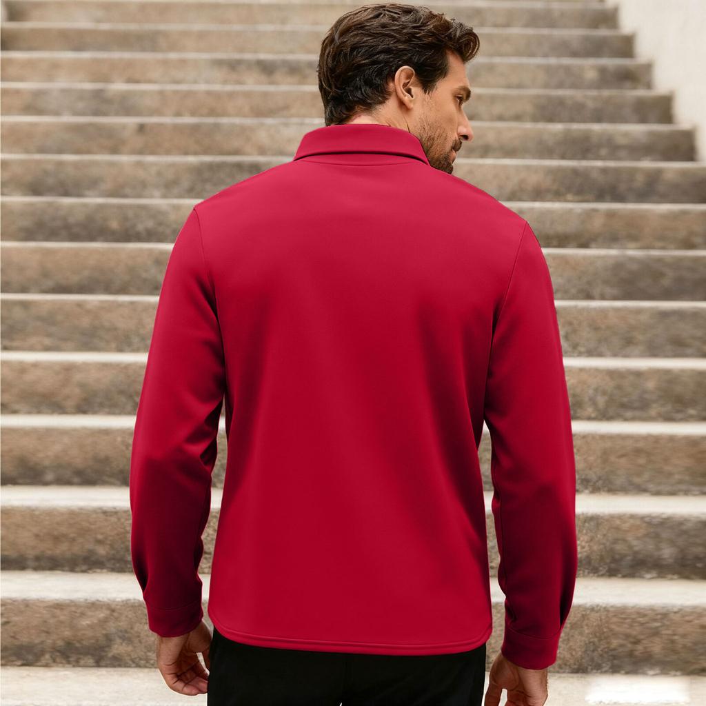 Men's Casual Loose Solid Color Shirt Jacket, Lapel Long Sleeved Button Casual Workwear Jacket