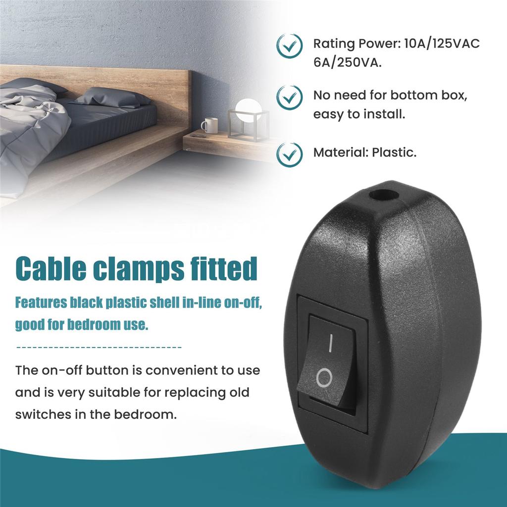 AA58 Black Bedroom On Off Button In Line Switch 6A/250VAC 10A/125VAC