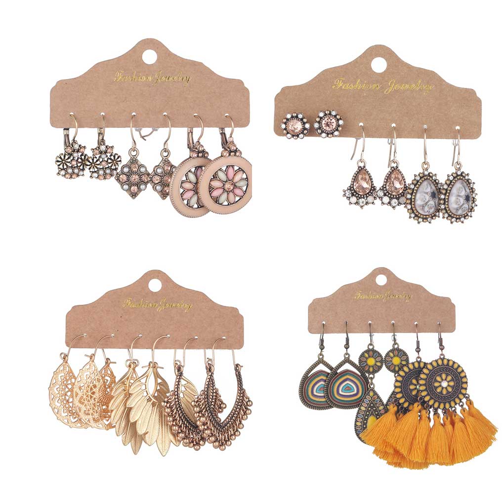 6pcs Bohemian Earrings Exquisite Beautiful Vintage Jewelry Hanging Decor Ear Pendant Geometric Earring Pendant