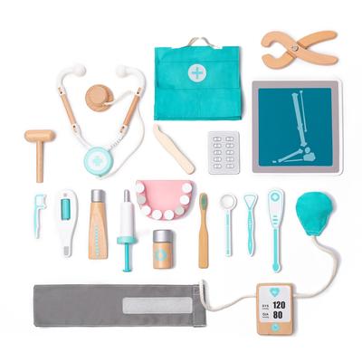 UMU Dokter Set - Houten Speelgoed Set voor Rollenspel, Tandarts Speelset, 18 Delen, Inclusief Stethoscoop, Speelgoed voor 3-Jarigen, Verjaardagscadeau, Opbergruimte