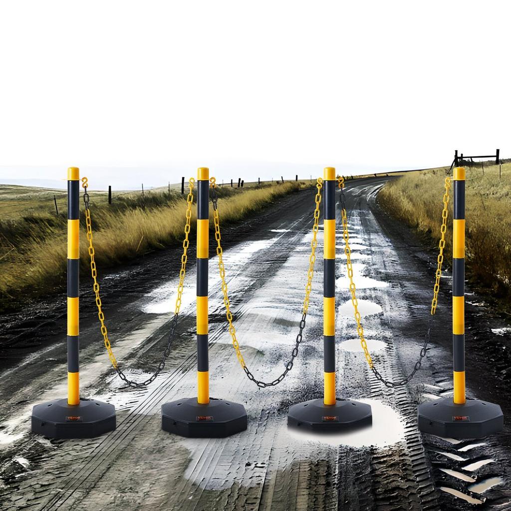 Adjustable Traffic Delineator Post Cones, 4 Pack, Traffic Safety Delineator Barrier with Fillable Base 8FT Chain, for Traffic Control Warning Parking